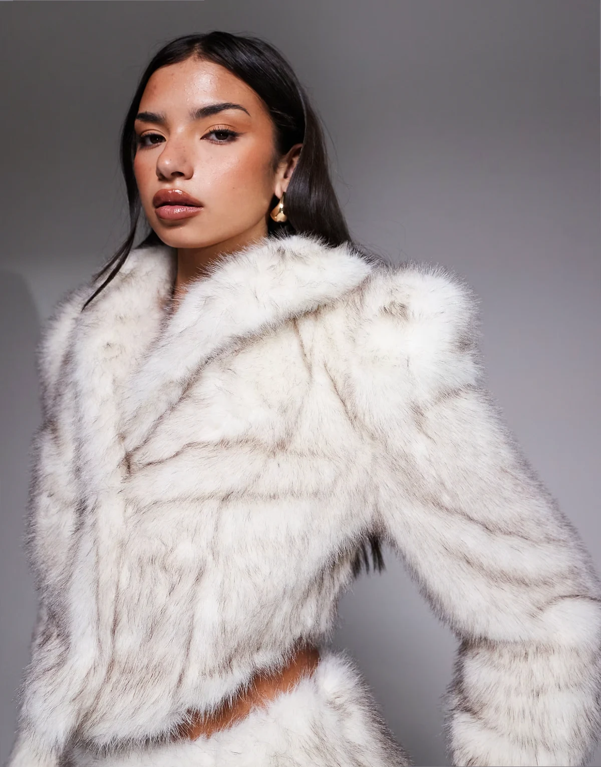 faux fur cropped jacket in natural - part of a set