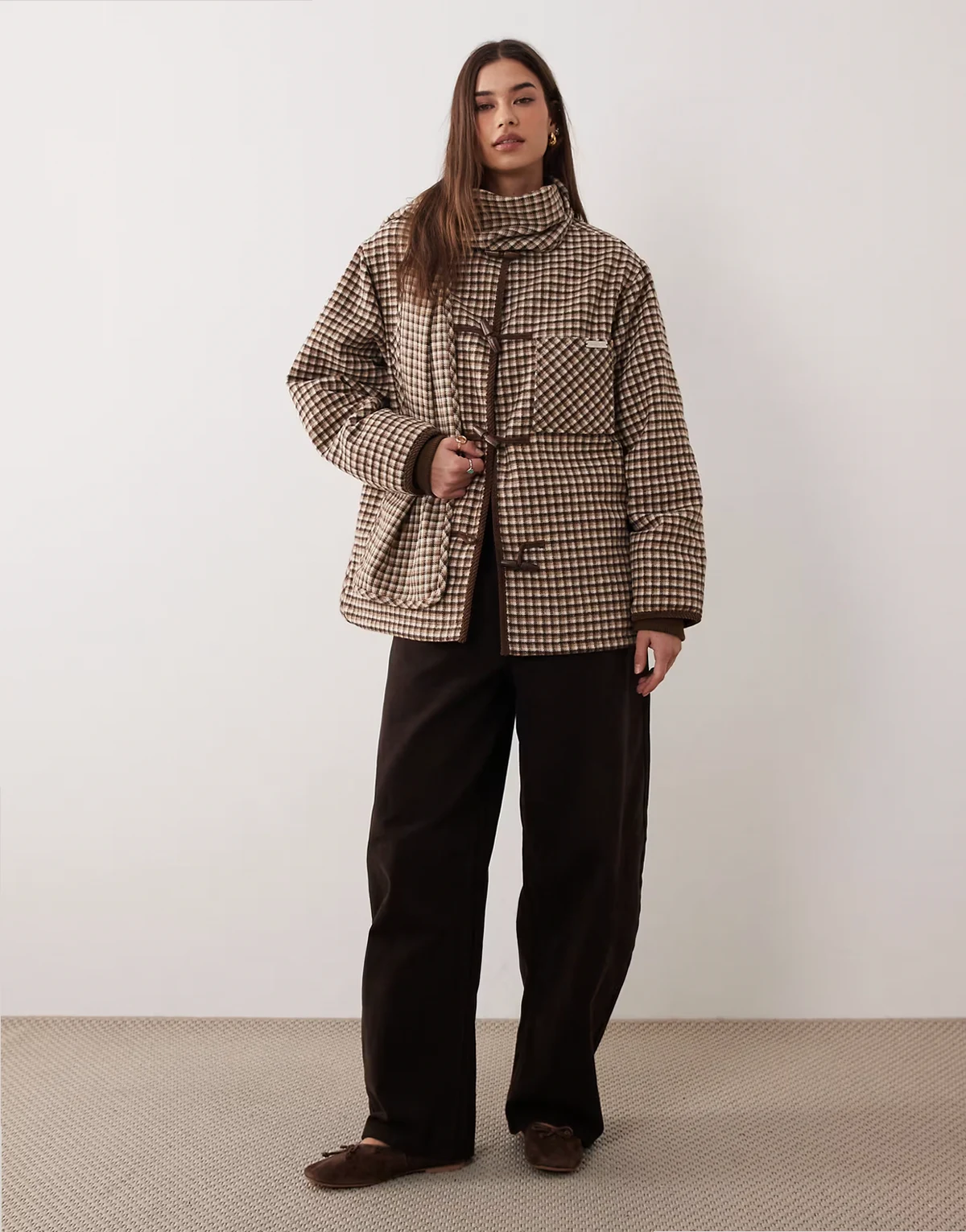 retro blanket jacket with detatchable scarf in multi check