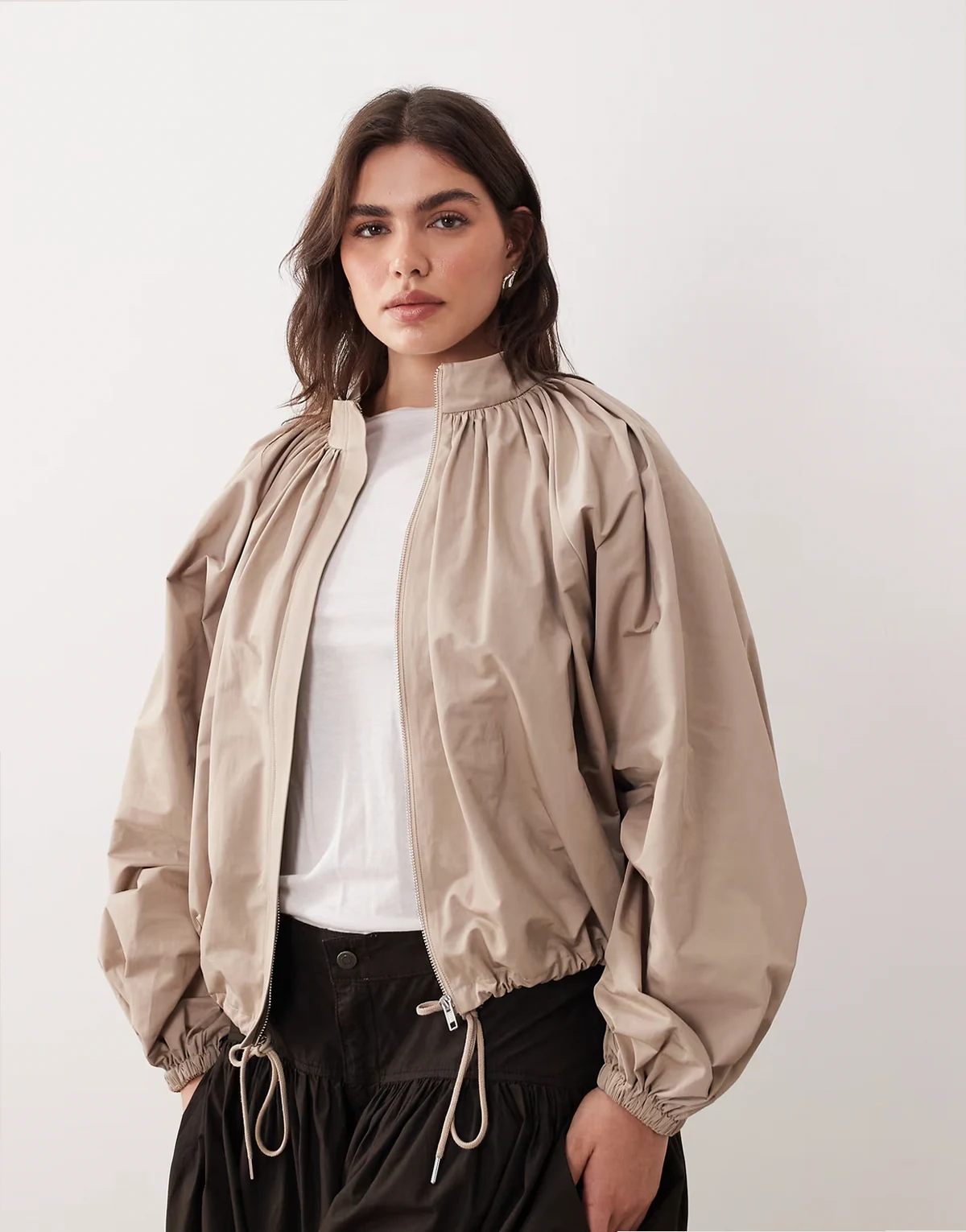 Curve oversized bomber jacket with balloon sleeve in stone