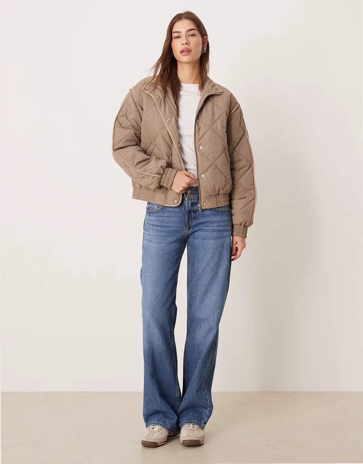 diamond quilted jacket in stone