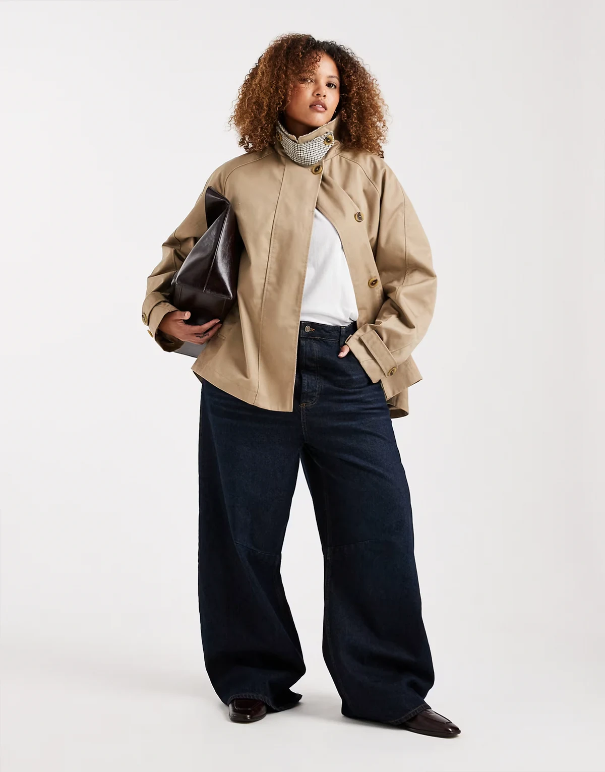 ASOS DESIGN Curve – Pelerynka oversize w neutralnym kolorze z podszewką w kratkę