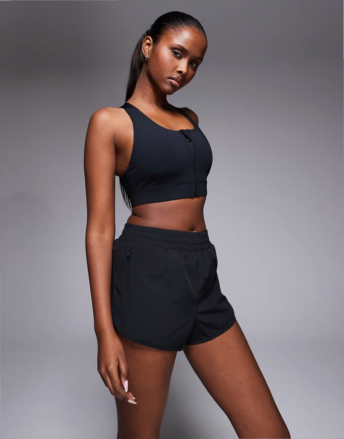 Icon woven running shorts with zip pockets in black