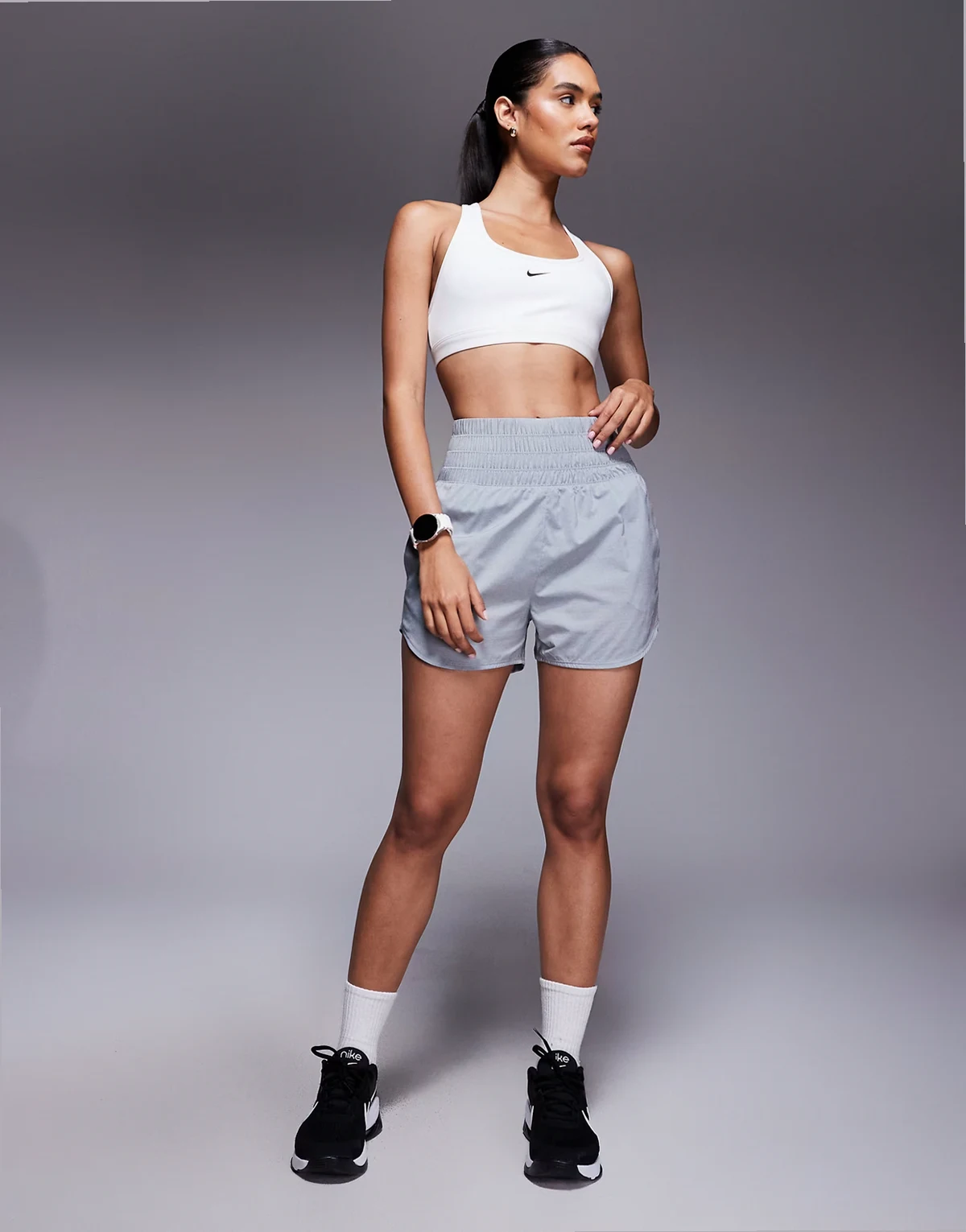 Nike One Training Dri-FIT high waist 3-inch shorts in gray