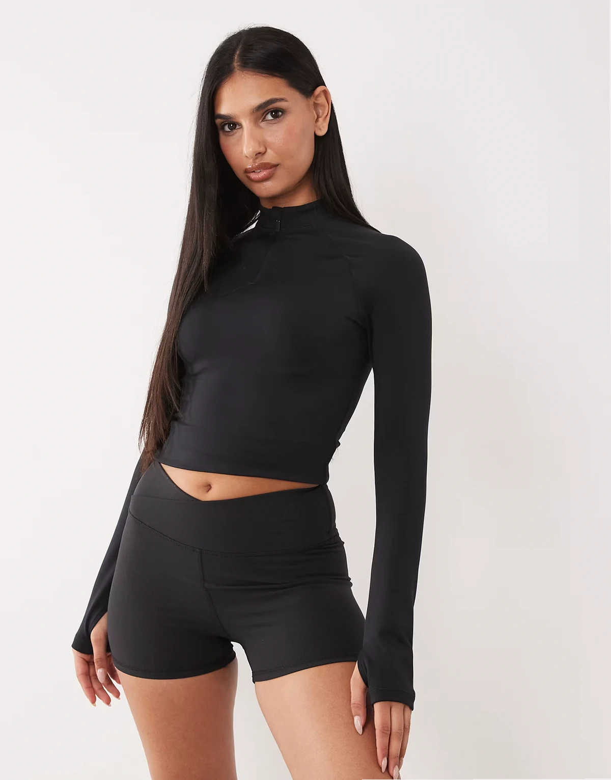 Hourglass micro rib knit wrap waist 3 inch micro shorts in black