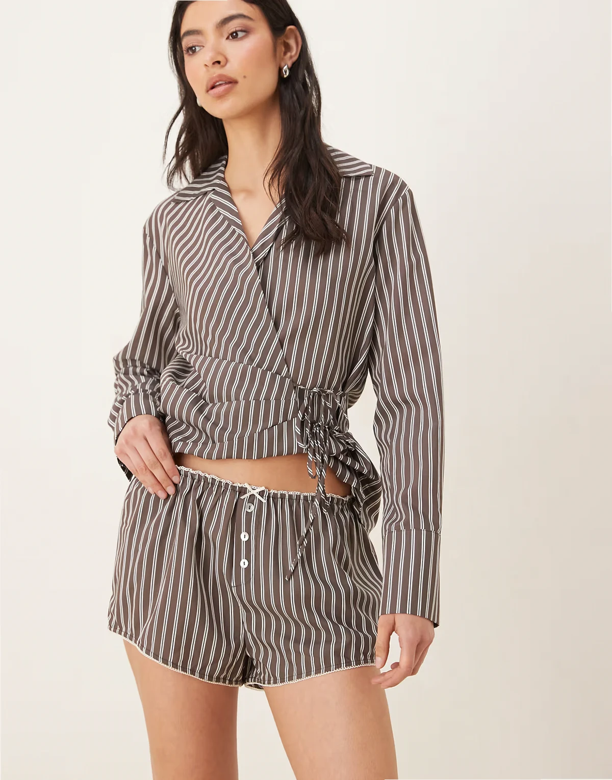 Norman striped shorts in chambray coffee - part of a set