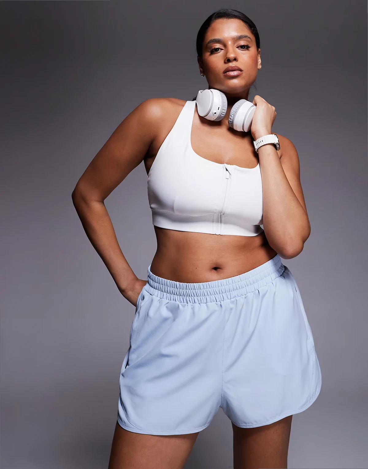 Curve Icon woven run shorts with zip pockets in ice blue