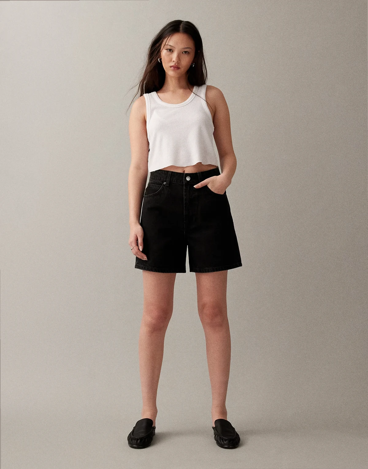 – Dad-Jeansshorts in verwaschenem Schwarz