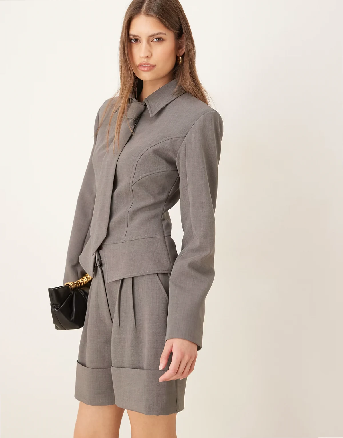 exclusive Gabriella cuffed tailored shorts in gray - part of a set