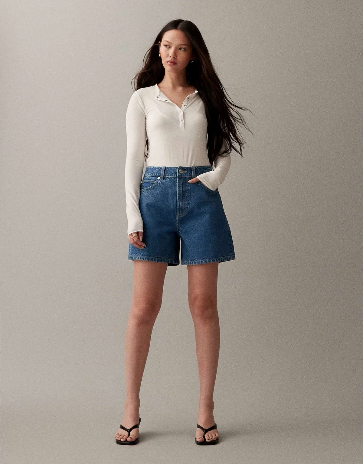 – Dad-Jeansshorts in reinem Blau