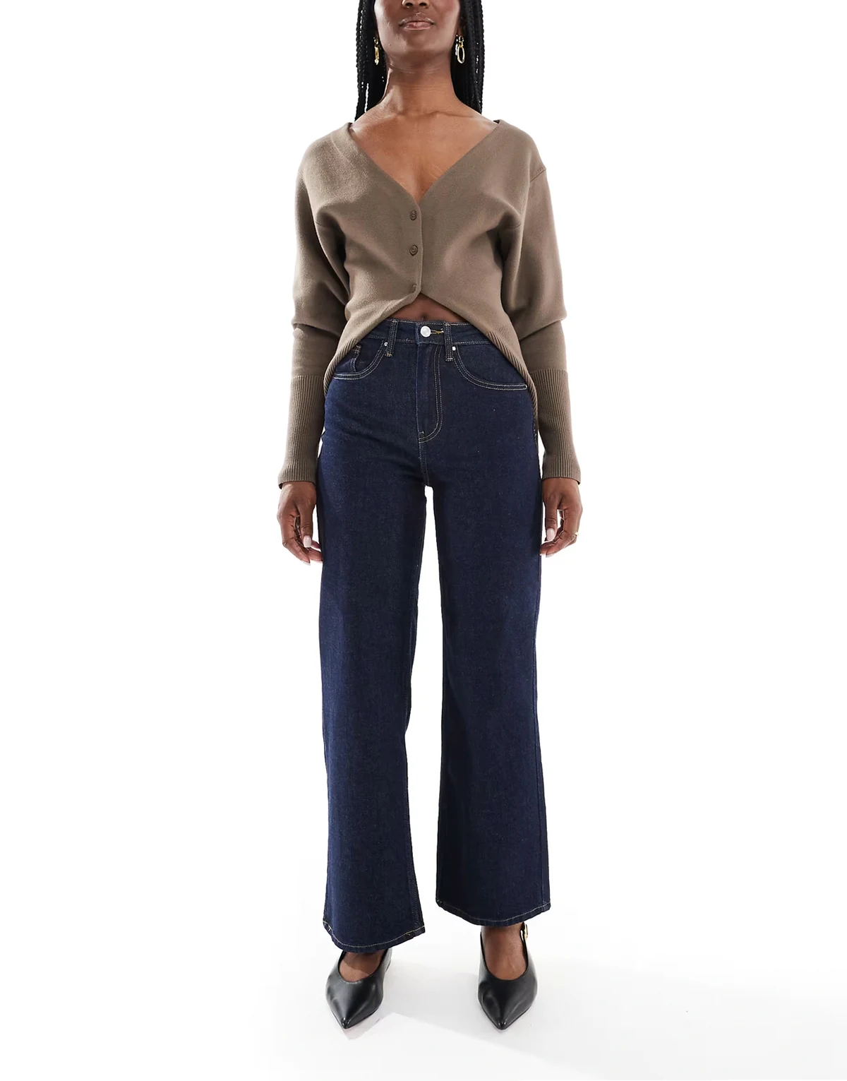 – Juicy – Weit geschnittene Jeans in indigoblauer Waschung mit hohem Bund und Kontrastnaht