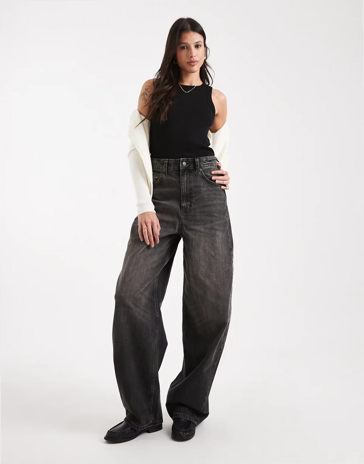 ASOS DESIGN Tall high waisted barrel leg jeans in washed charcoal