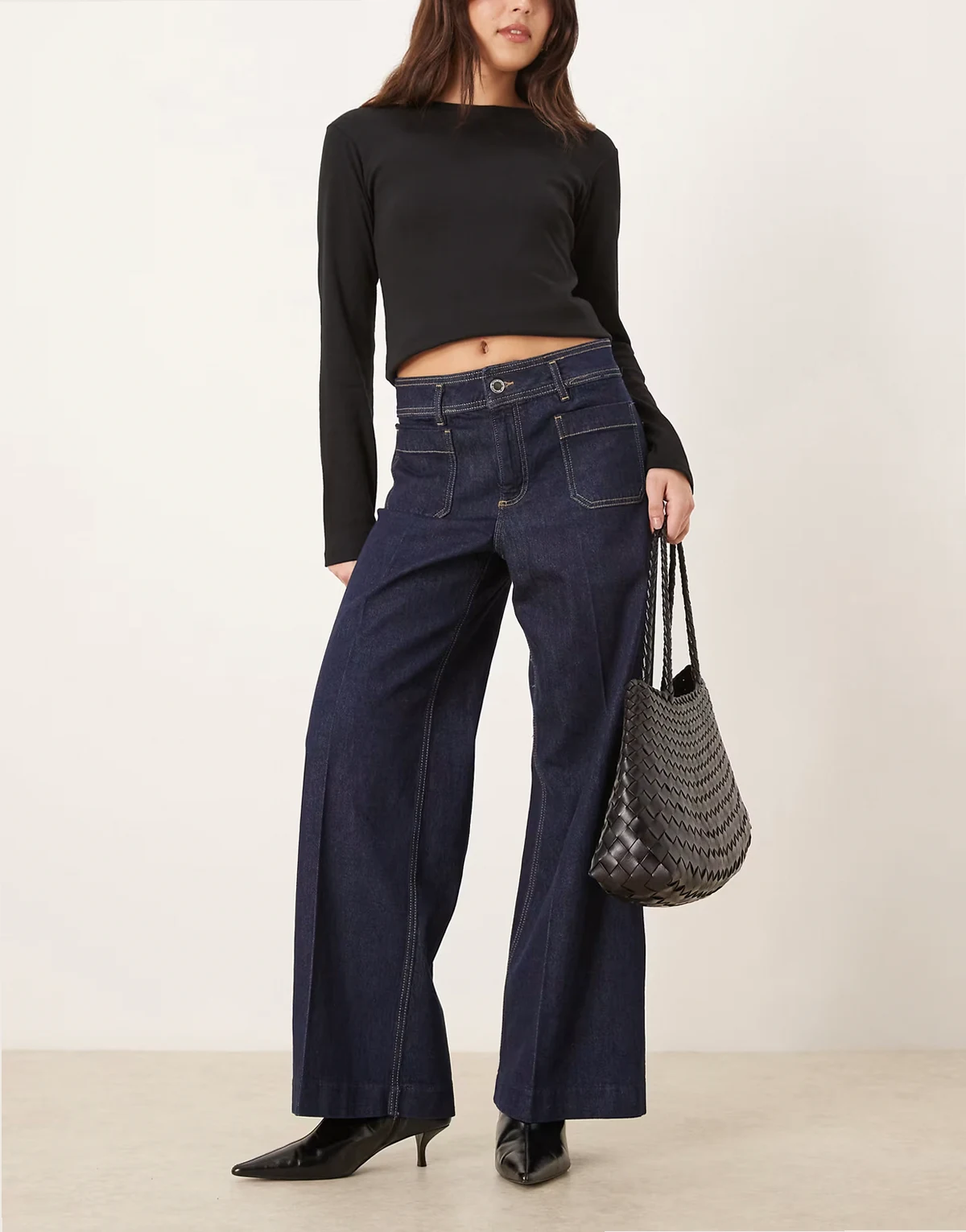 – Jessie – Jeans aus Baumwollmix in Indigoblau mit weitem Bein und Taschendetails