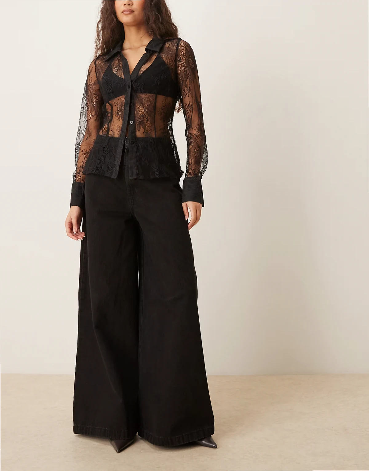 wide leg palazzo jeans in black