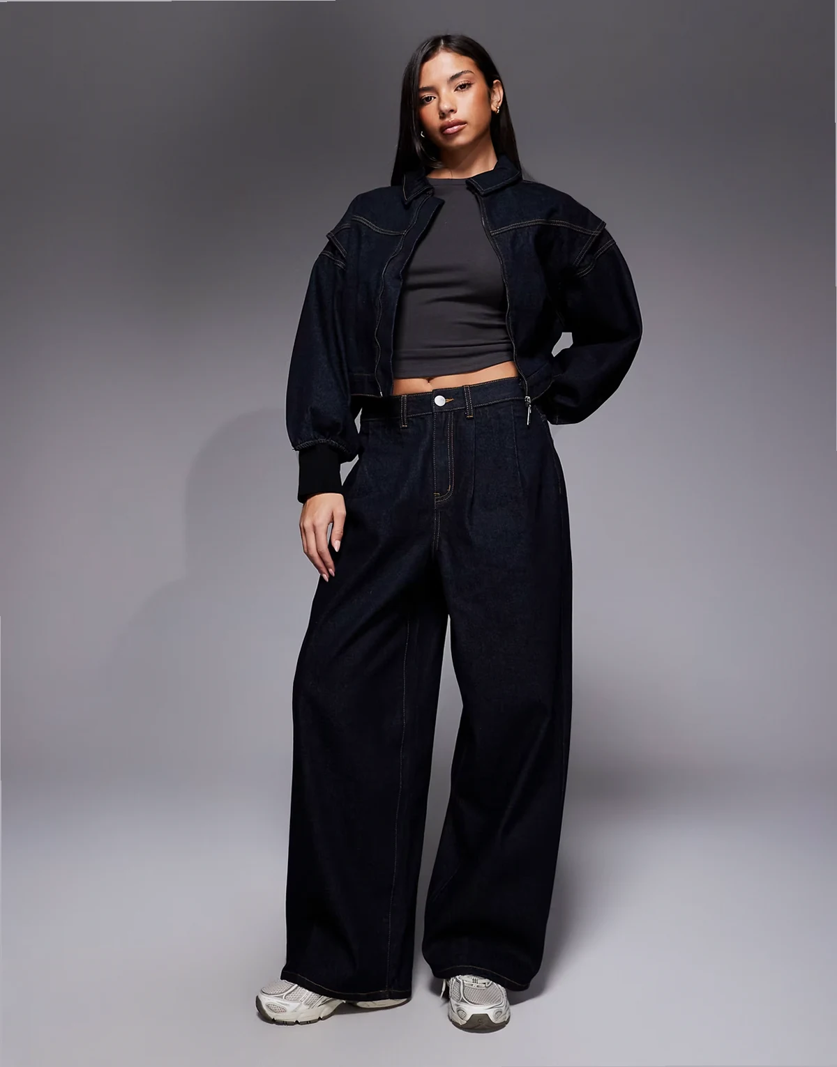 baggy pleated horseshoe jeans in raw indigo - part of a set