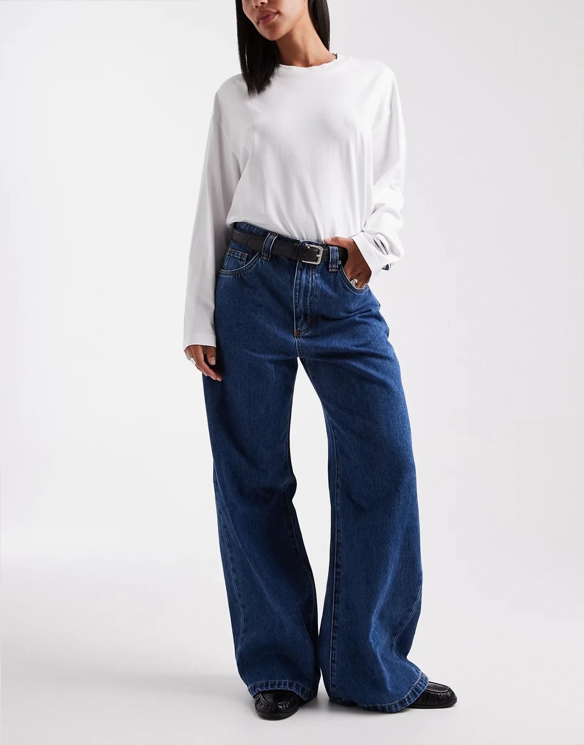 – Superweite Jeans in Sandmannblau mit niedrigem Bund