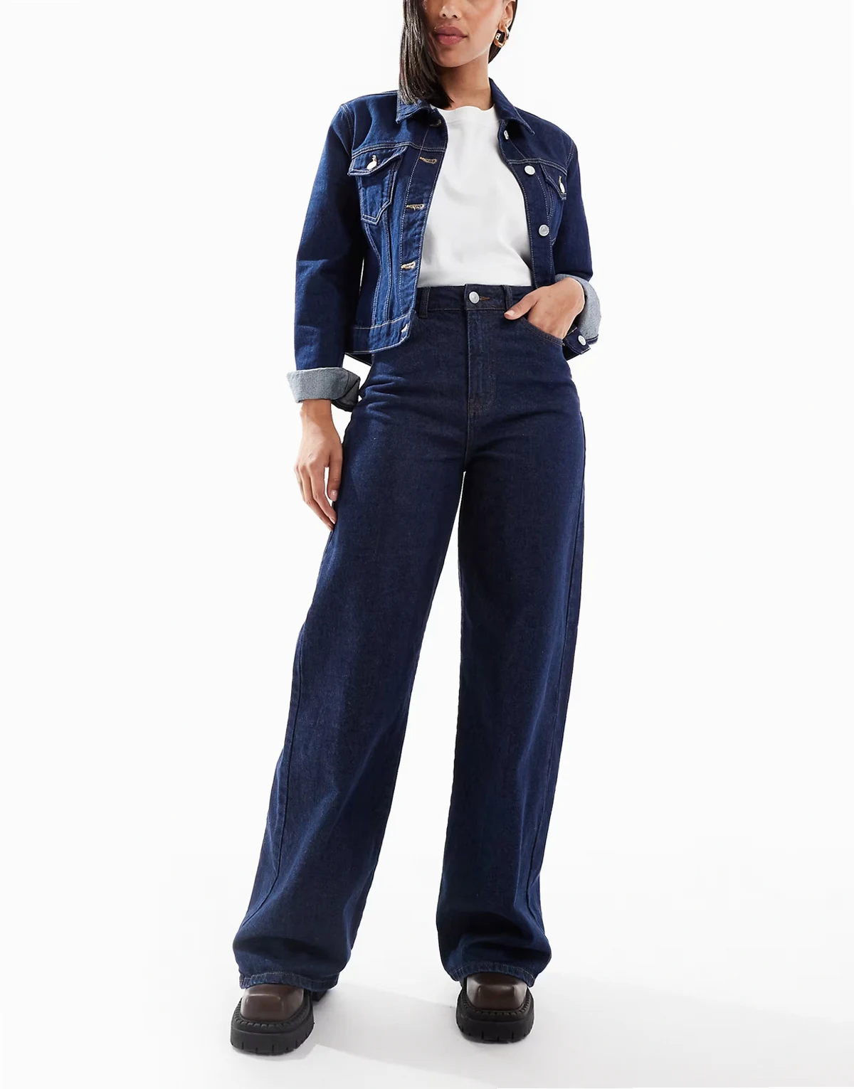 Selma high waisted wide leg jeans in dark blue denim