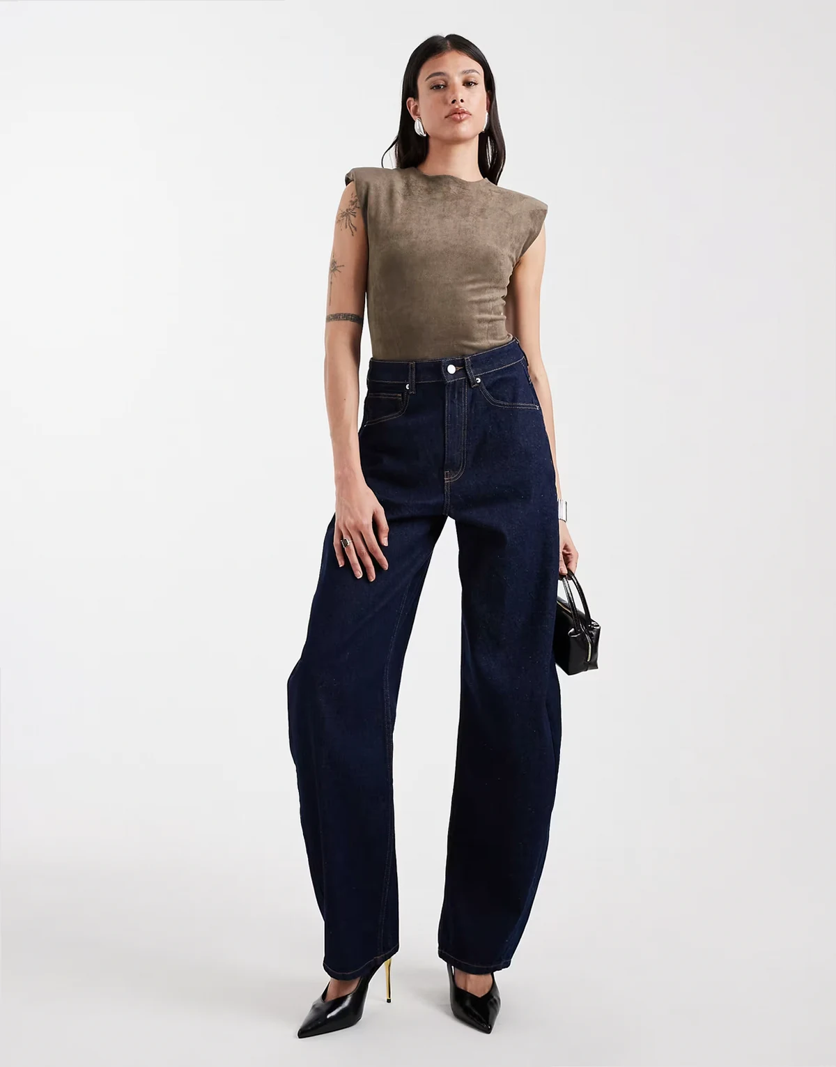ASOS DESIGN Tall – Ciemnoniebieskie jeansy barrel z podwyższonym stanem