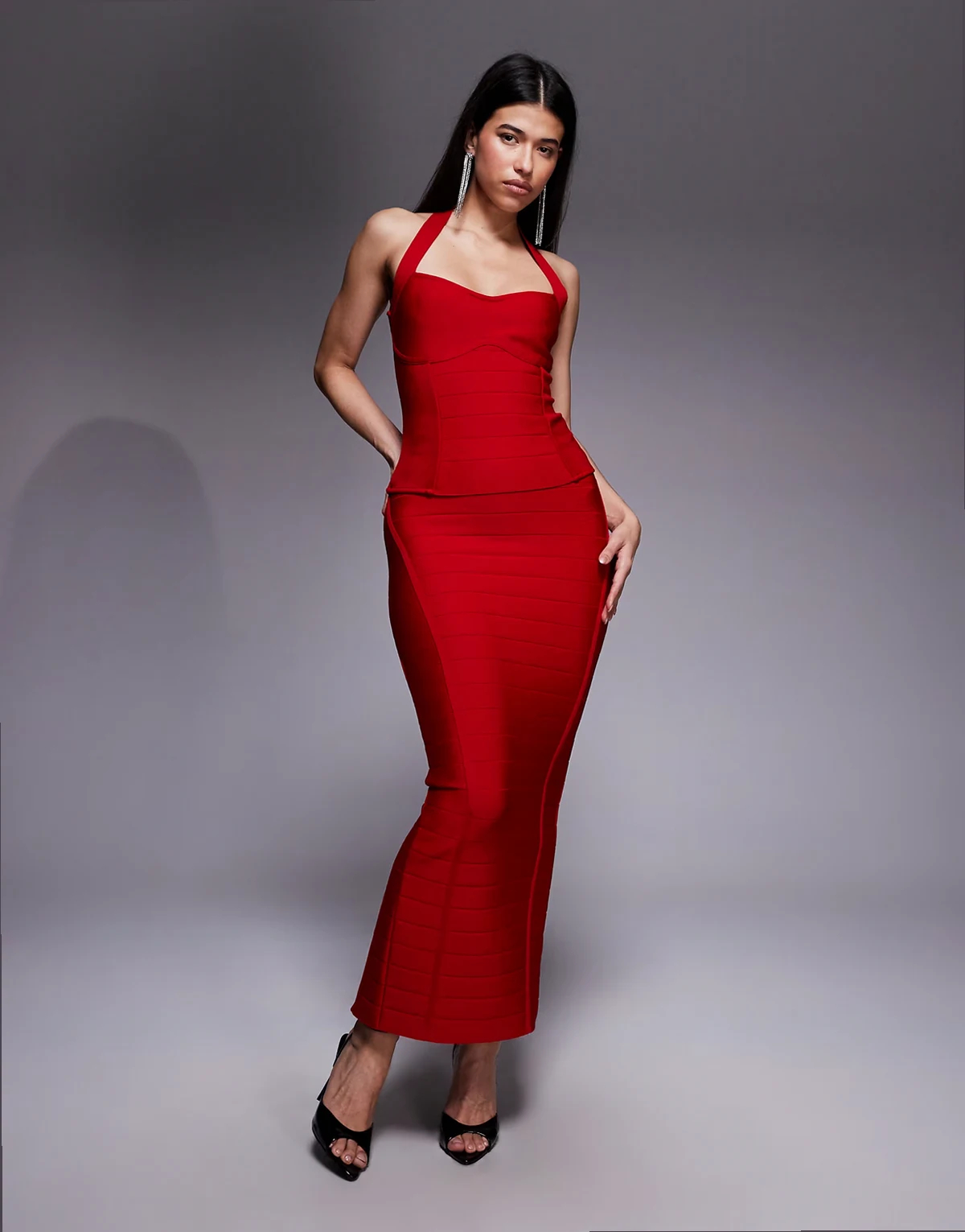Exclusive premium sculpting bandage bodycon maxi skirt in red - part of a set