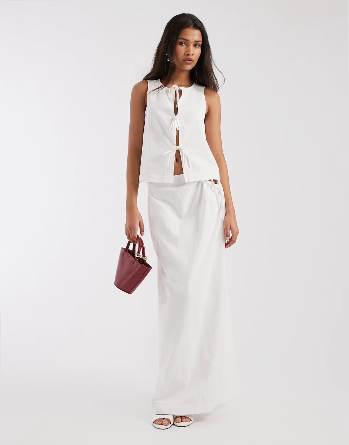 cotton tie side detail beach maxi skirt in white - part of a set