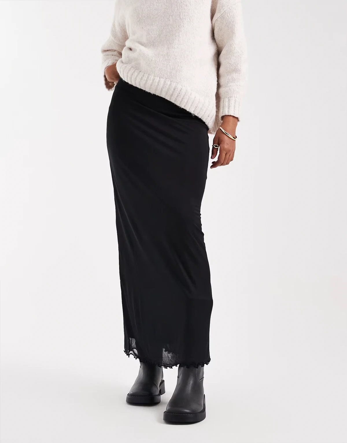 ASOS DESIGN Tall – Midirock aus Netzstoff in Schwarz