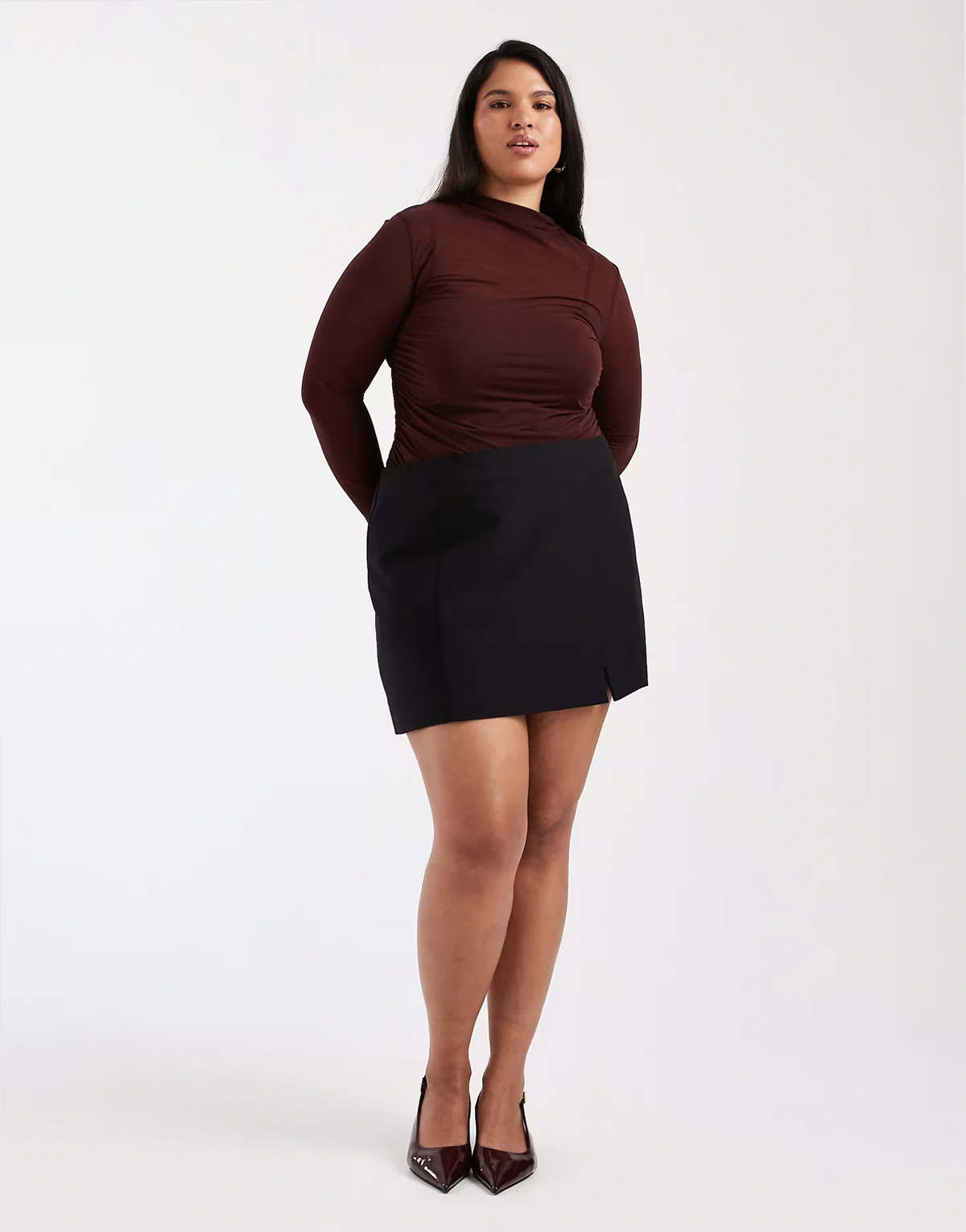 ASOS DESIGN Curve – Eleganter Minirock in Schwarz mit Schlitz