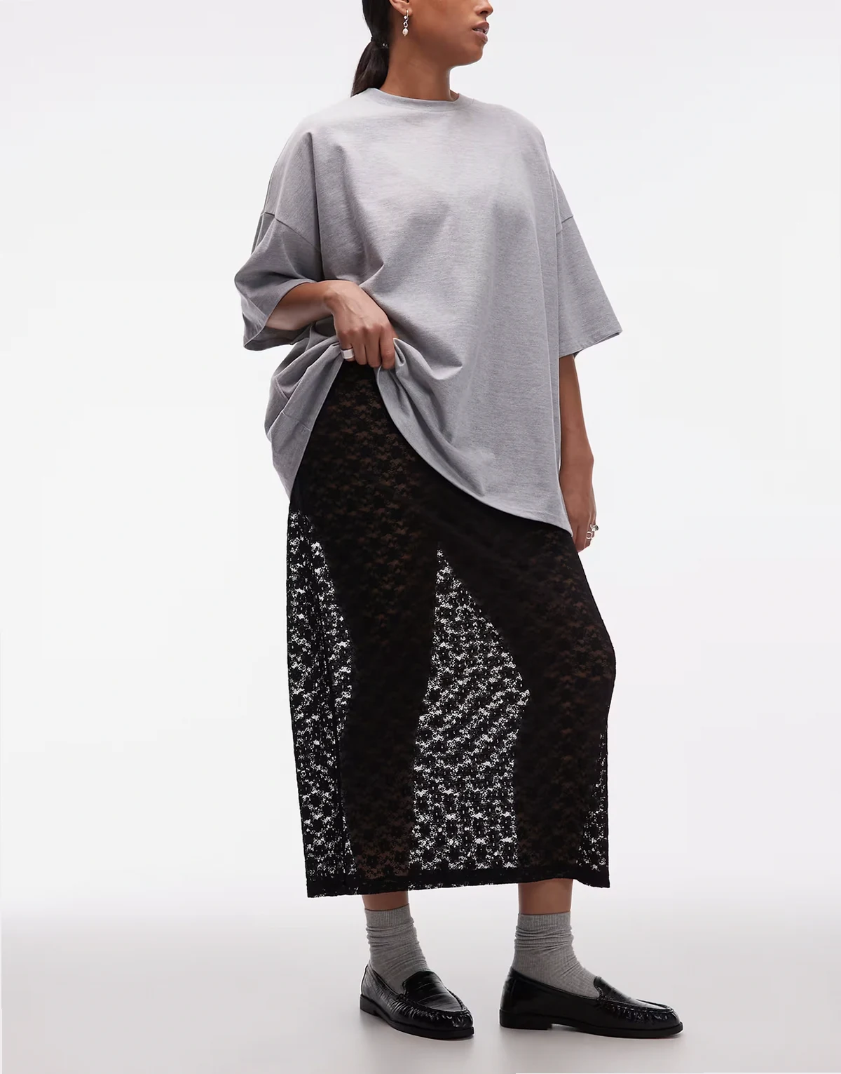 ASOS DESIGN Curve – Czarna kolumnowa spódnica maxi z prześwitującej koronki