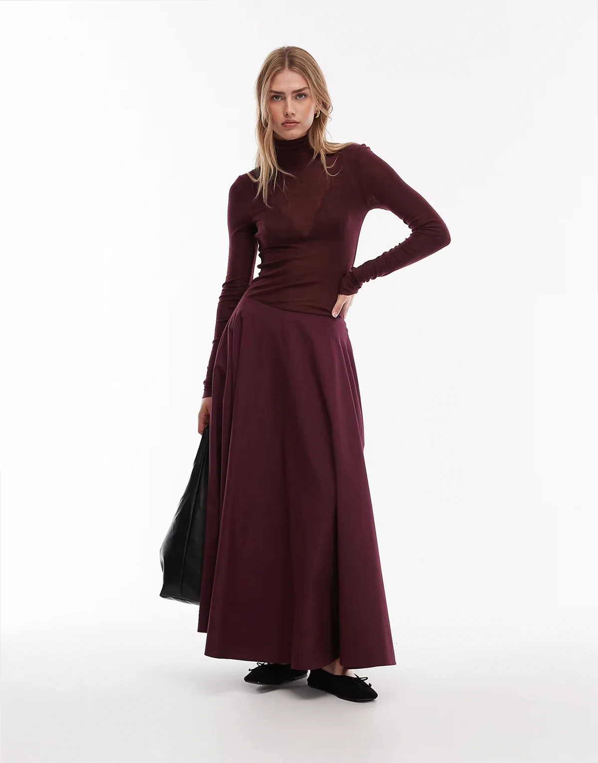 poplin circle maxi skirt in plum