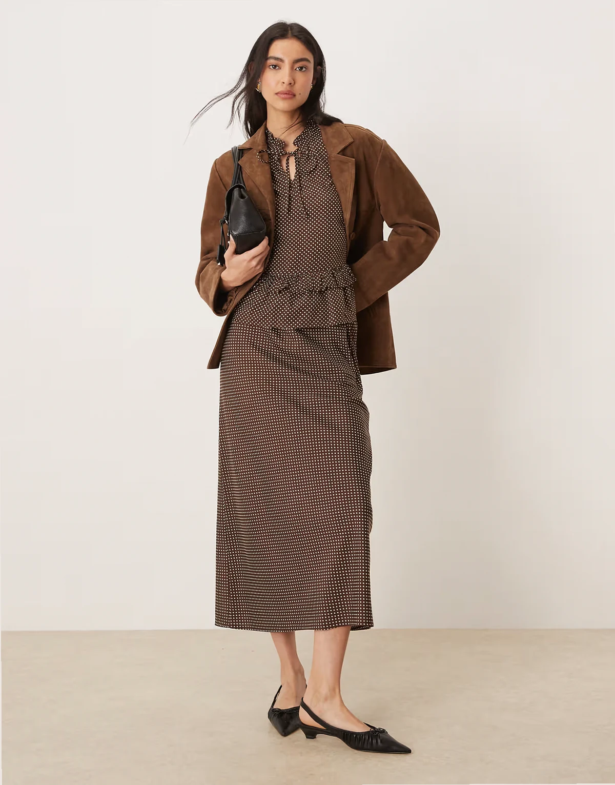 – Midaxi-Rock in Braun mit Polka Dots
