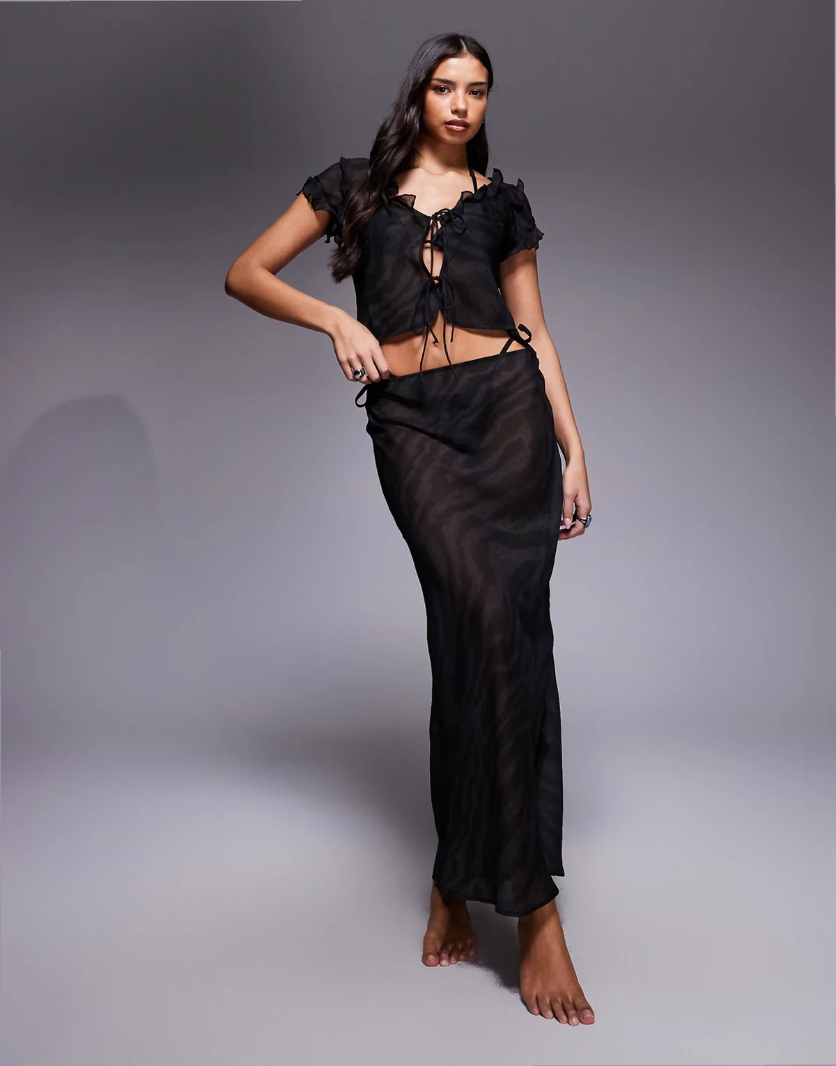 chiffon beach maxi skirt in zebra