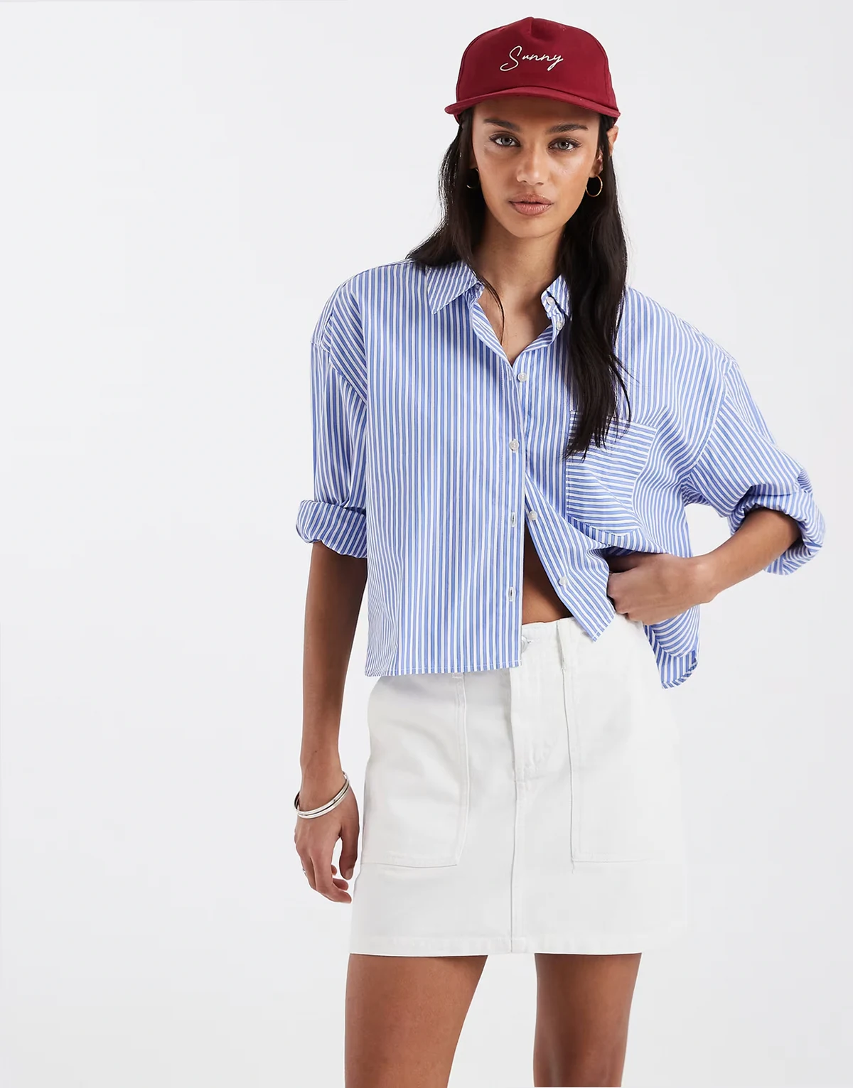 cotton denim mini skirt in white