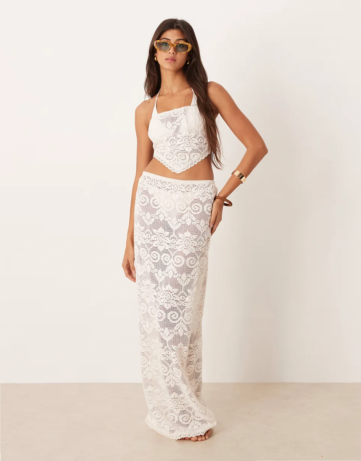 Minette beach crochet lace maxi skirt in cream