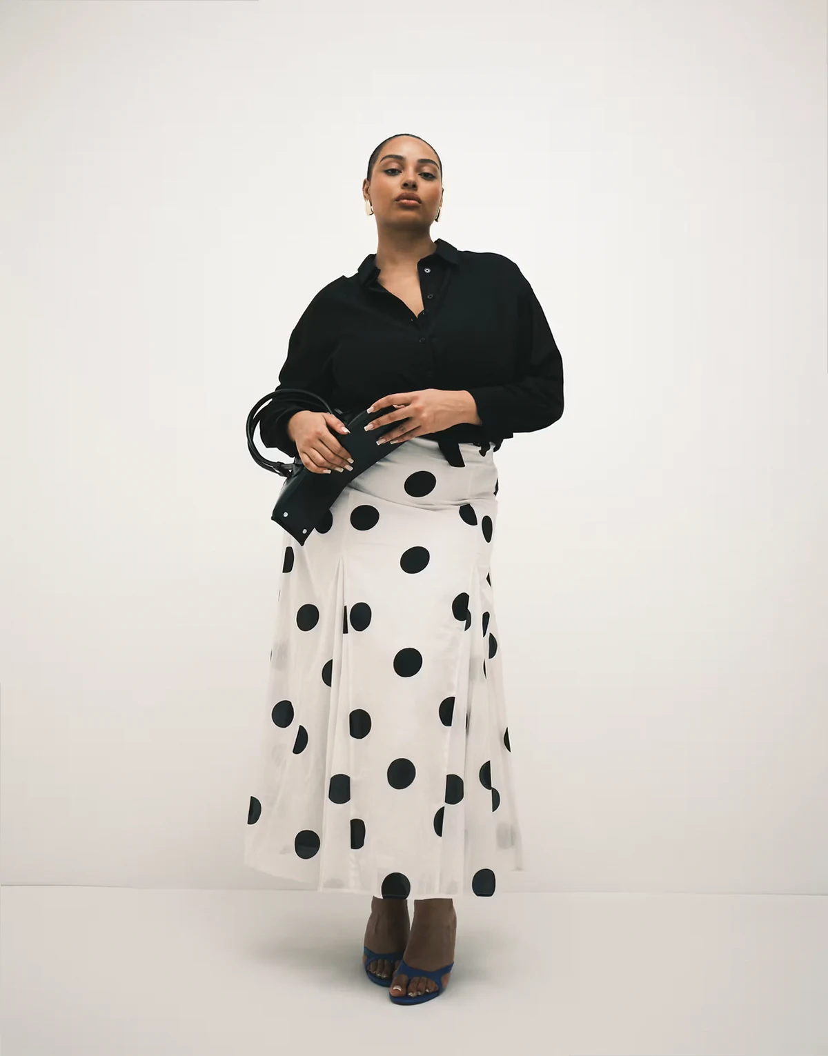 ASOS DESIGN Curve cotton godet maxi skirt in polka dots