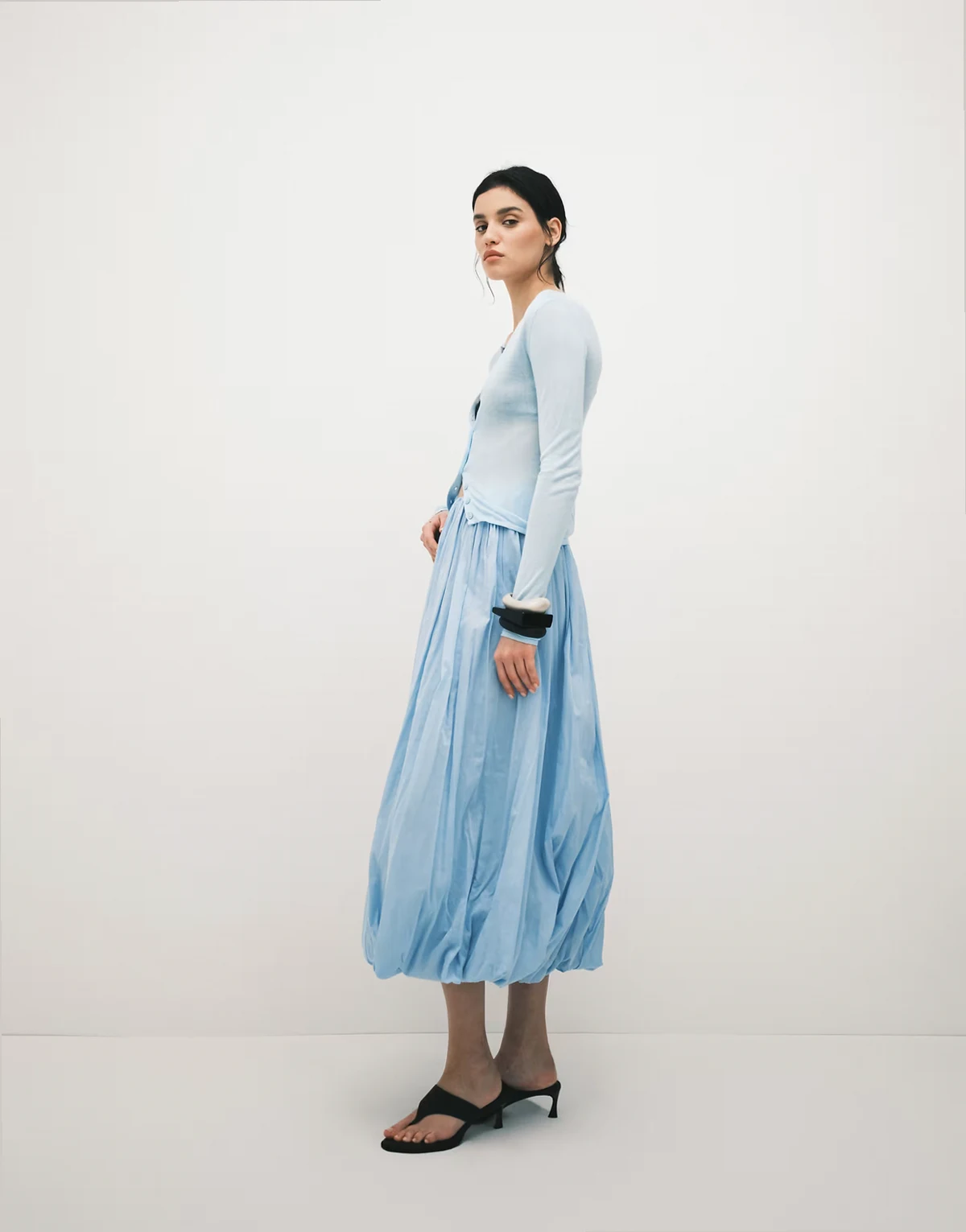 maxi skirt with bubble hem in blue