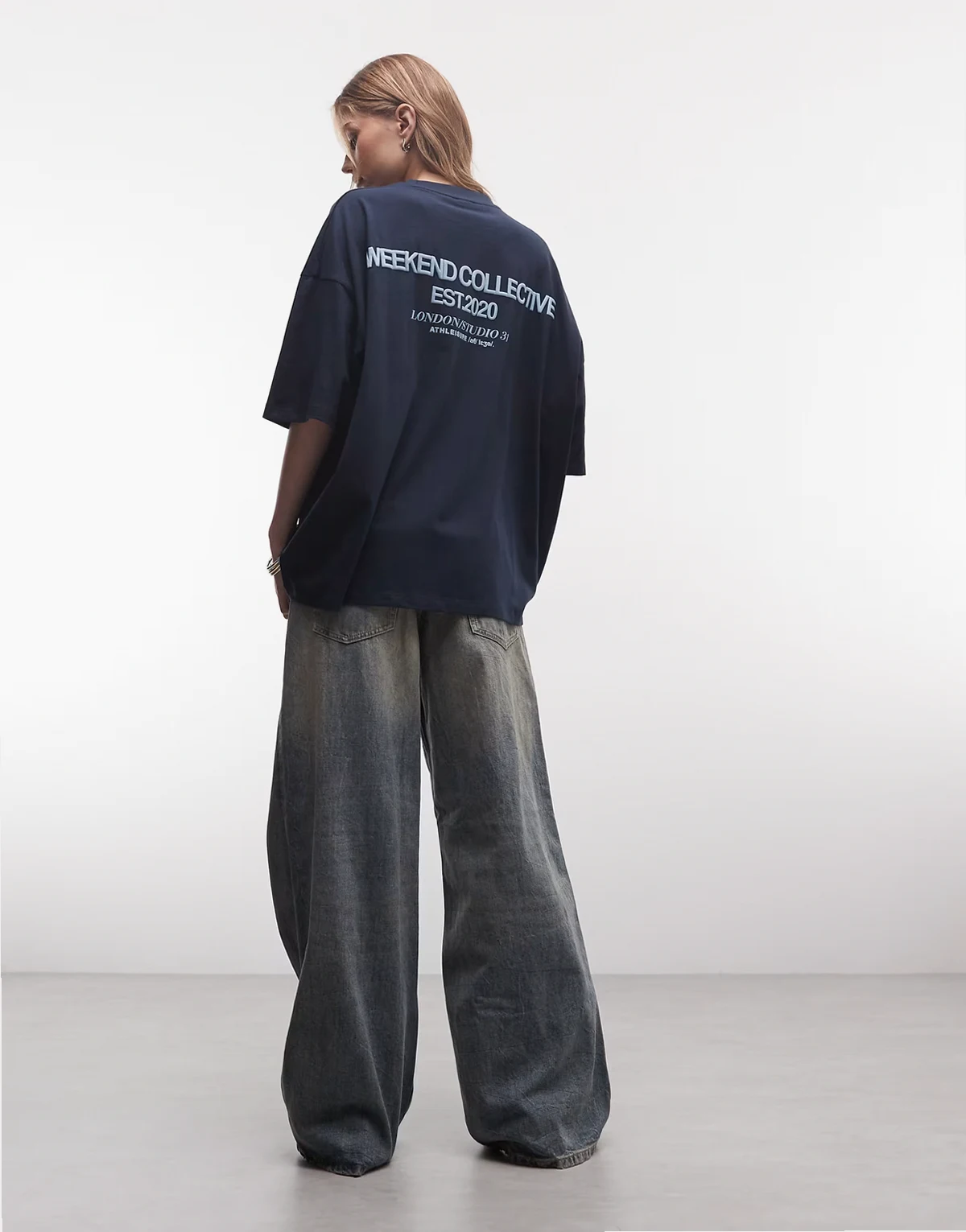 Weekend Collective Icon oversized t-shirt with bold font back graphic in navy