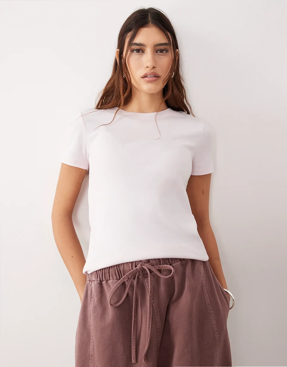sculpted crew neck T-shirt in pink