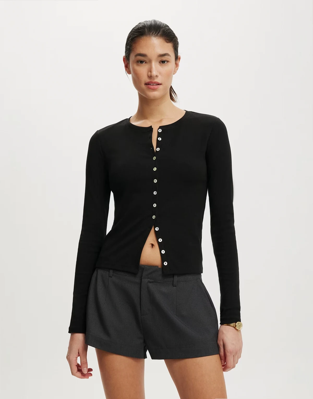 – Bailey – Strickjacke in Schwarz mit Knopfdetail