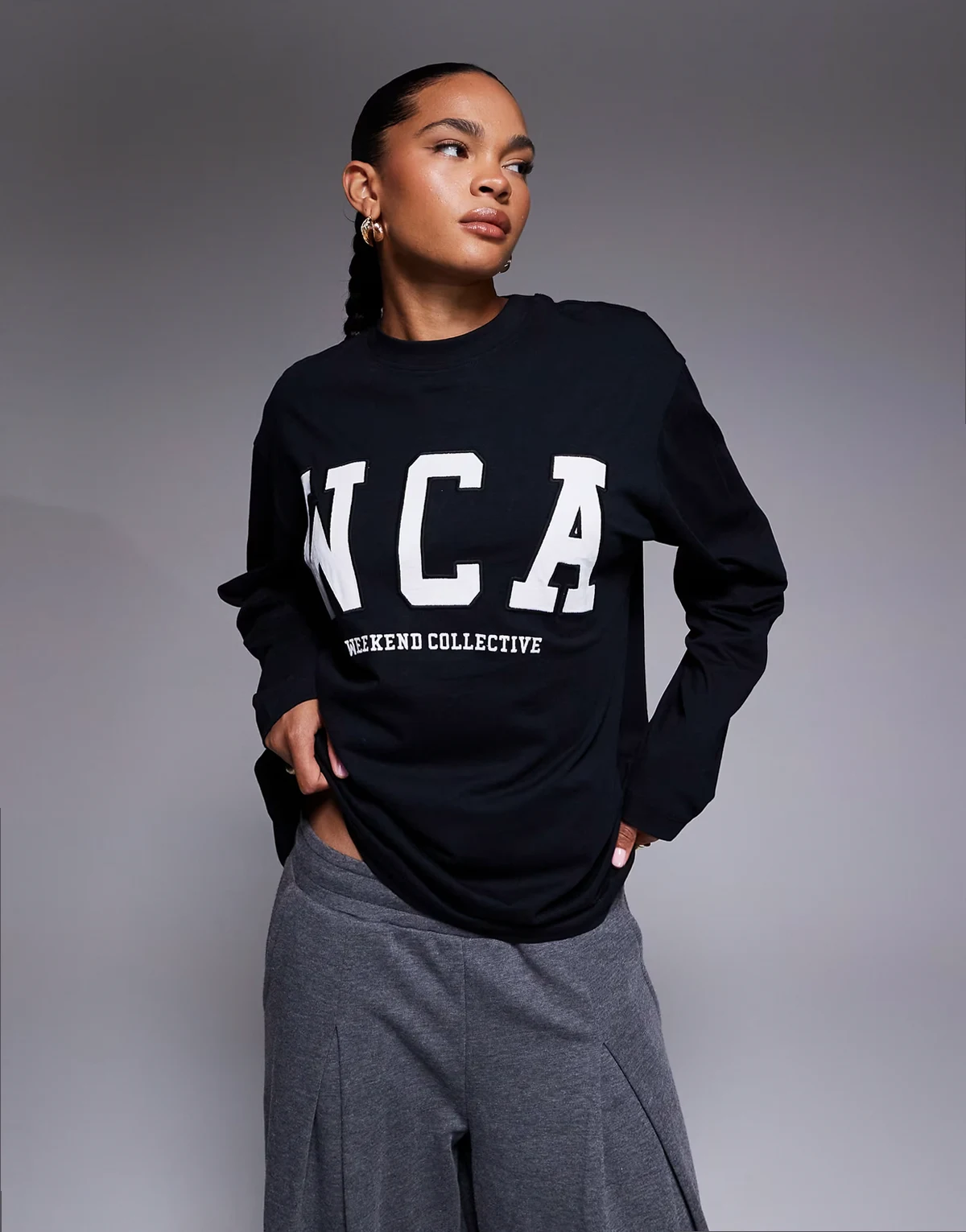 Weekend Collective Icon oversized long sleeve T-shirt with WCA graphic in black