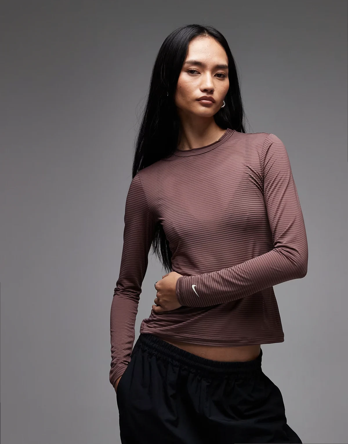 sheer longsleeve top in brown