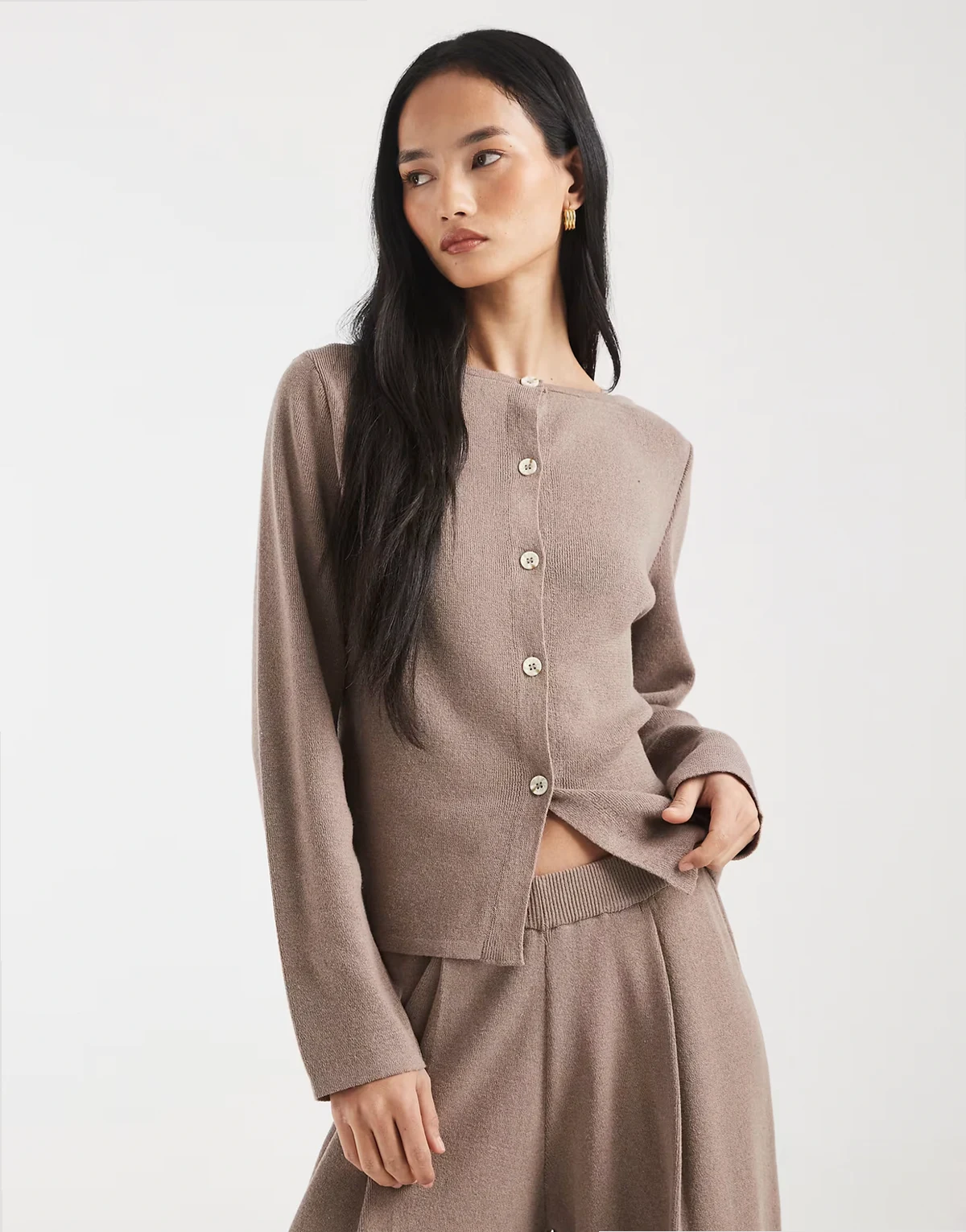 knit cardigan in mocha brown - part of a set