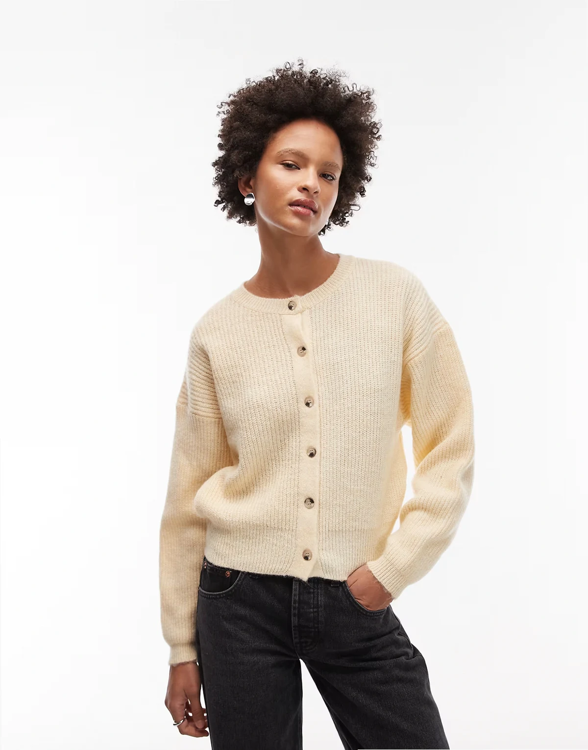 knit cardigan with cocoon sleeves in butter yellow