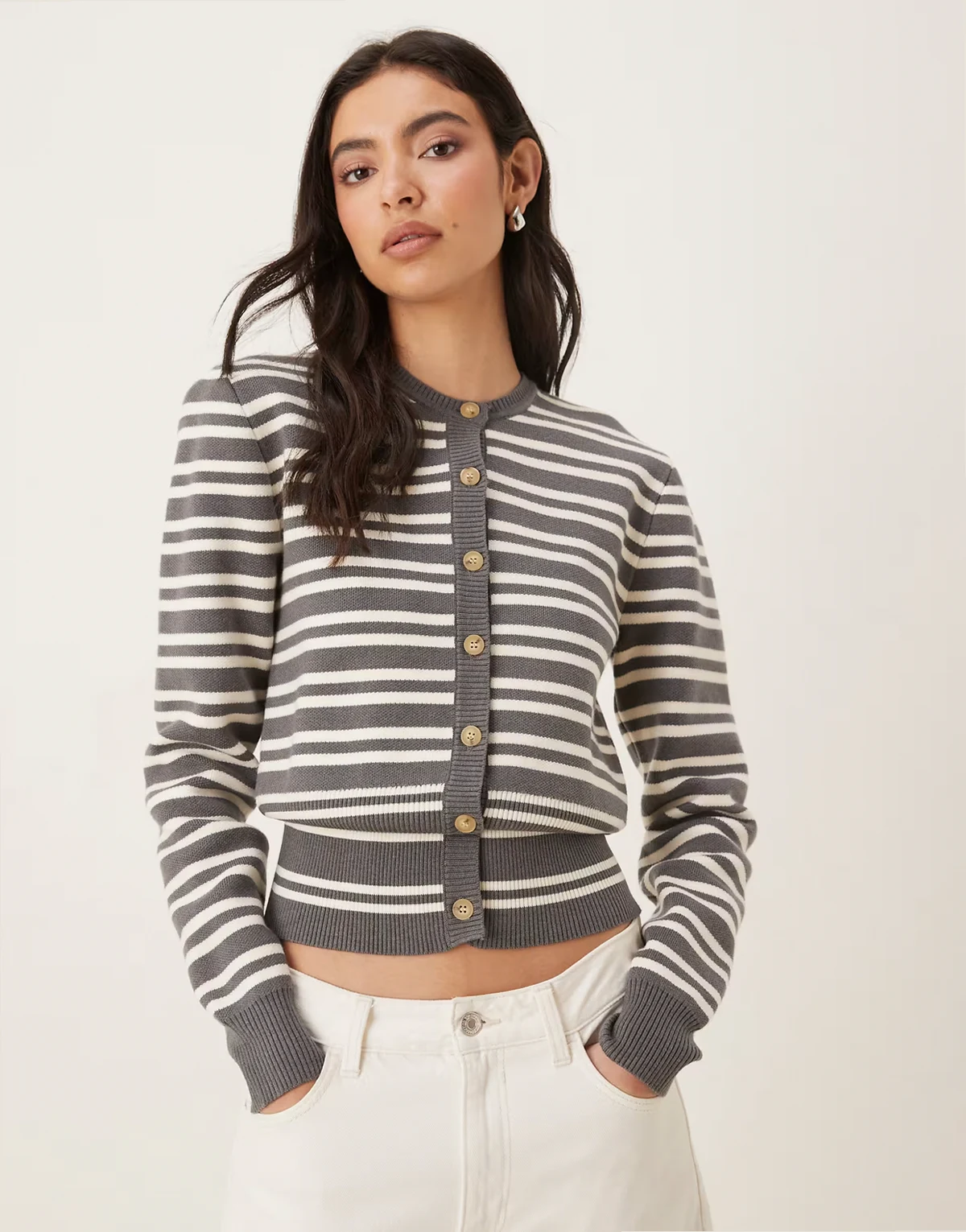 Baxter striped button up cardigan in gray
