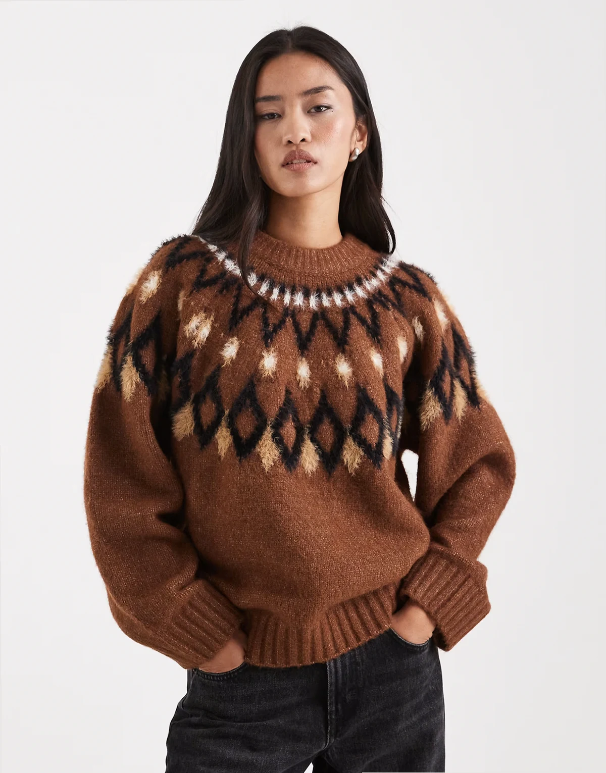 eyelash yoke placement sweater in toffee