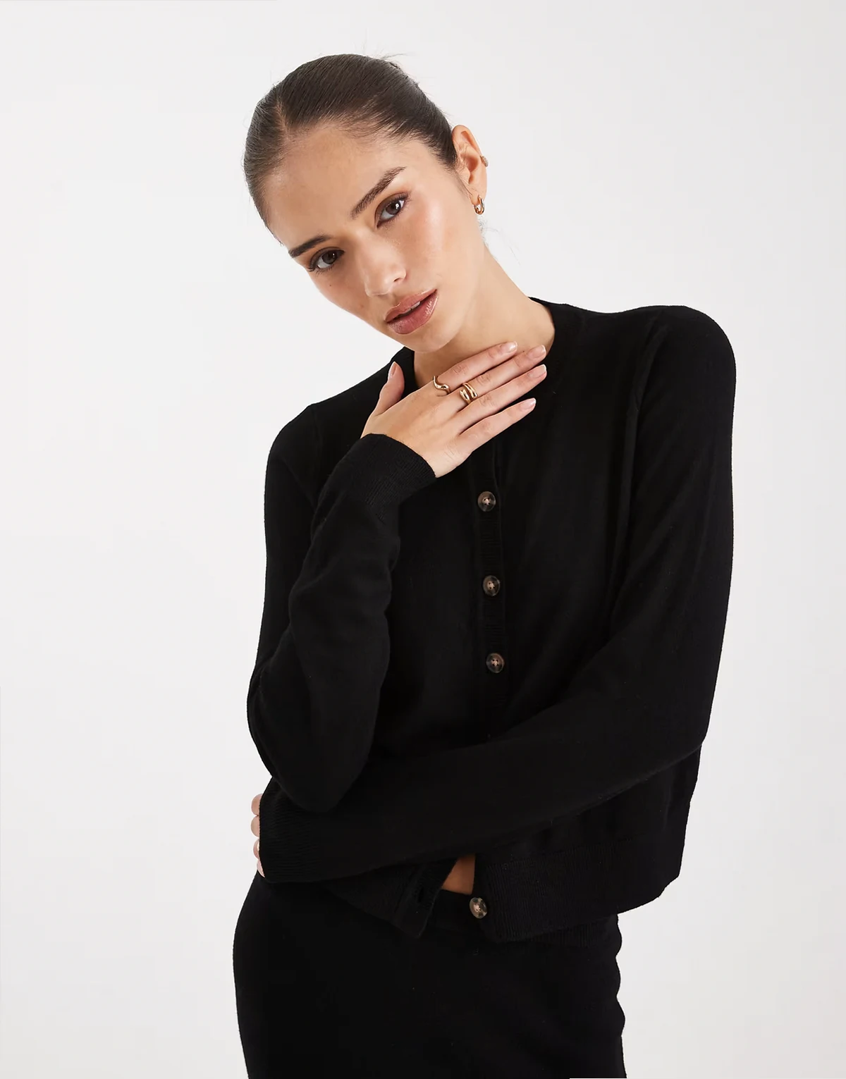 soft knit button up cardigan in black - part of a set