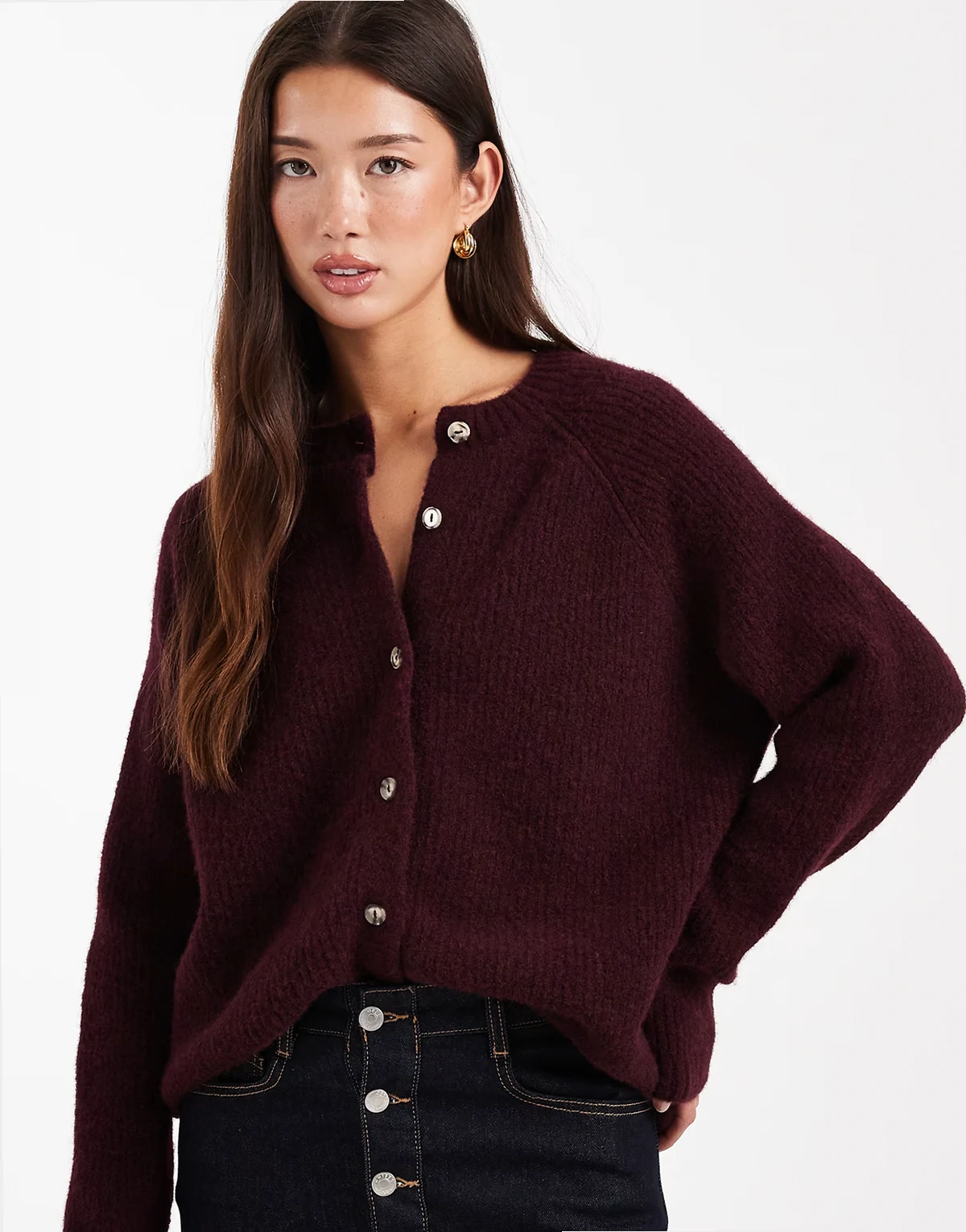 knit raglan cardigan in plum