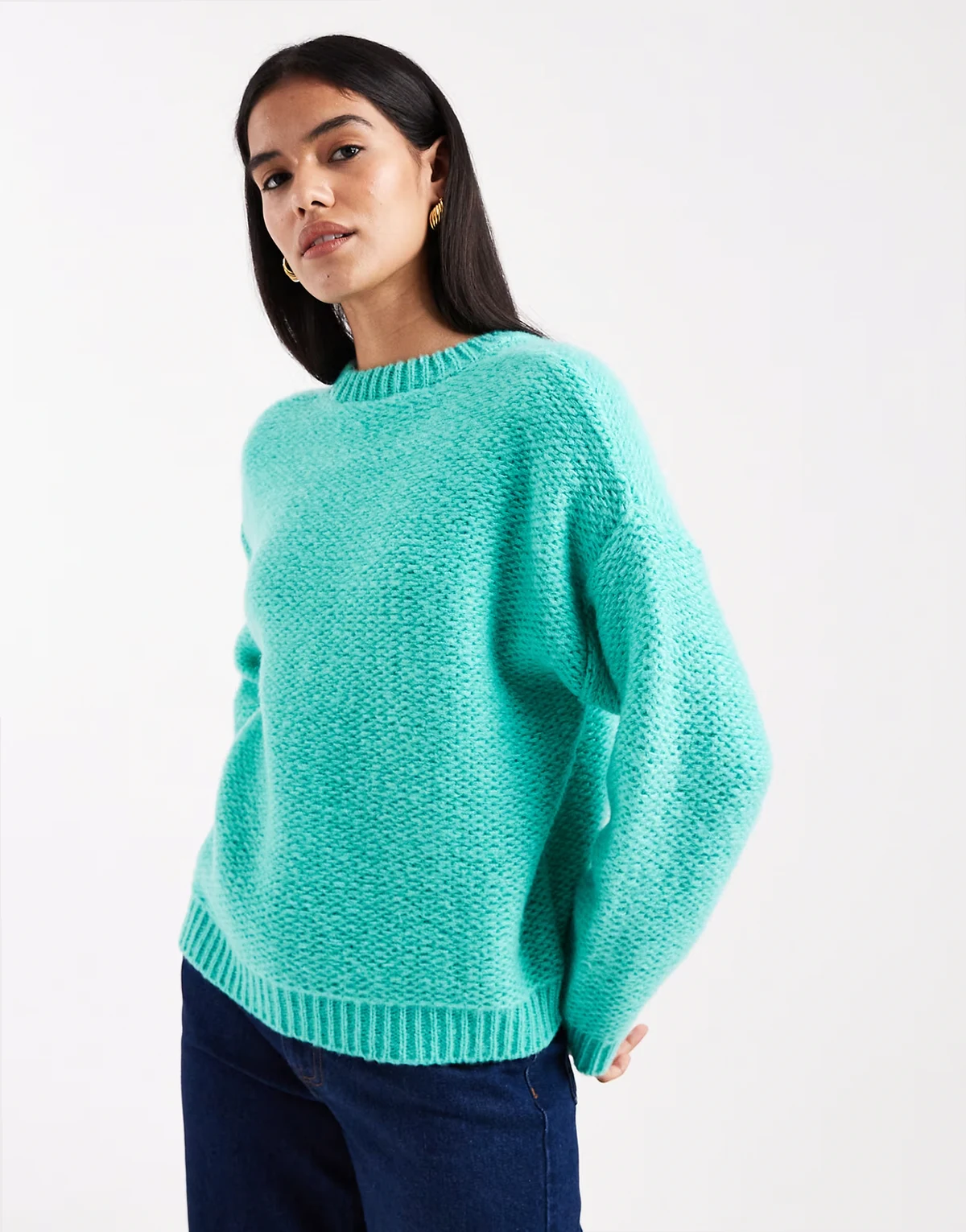 – Bouclé-Pullover in Türkis