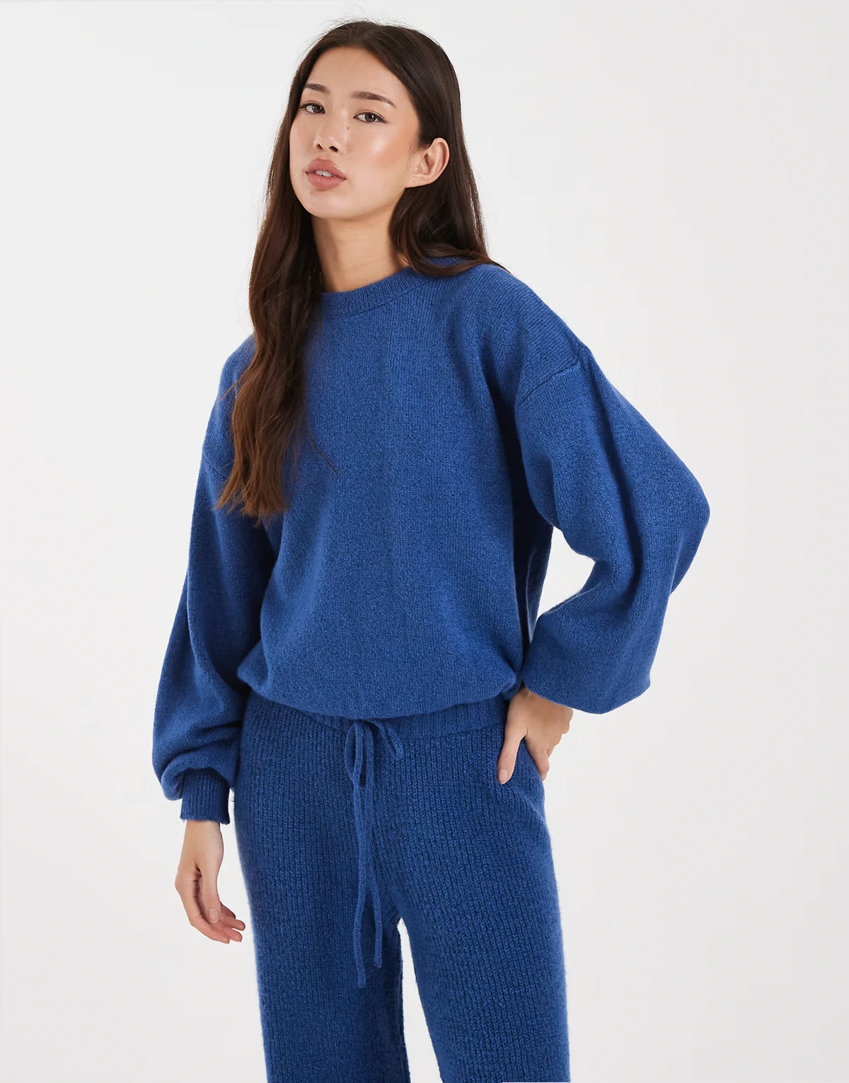 blouson sweater with tie hem in dark blue - part of a set
