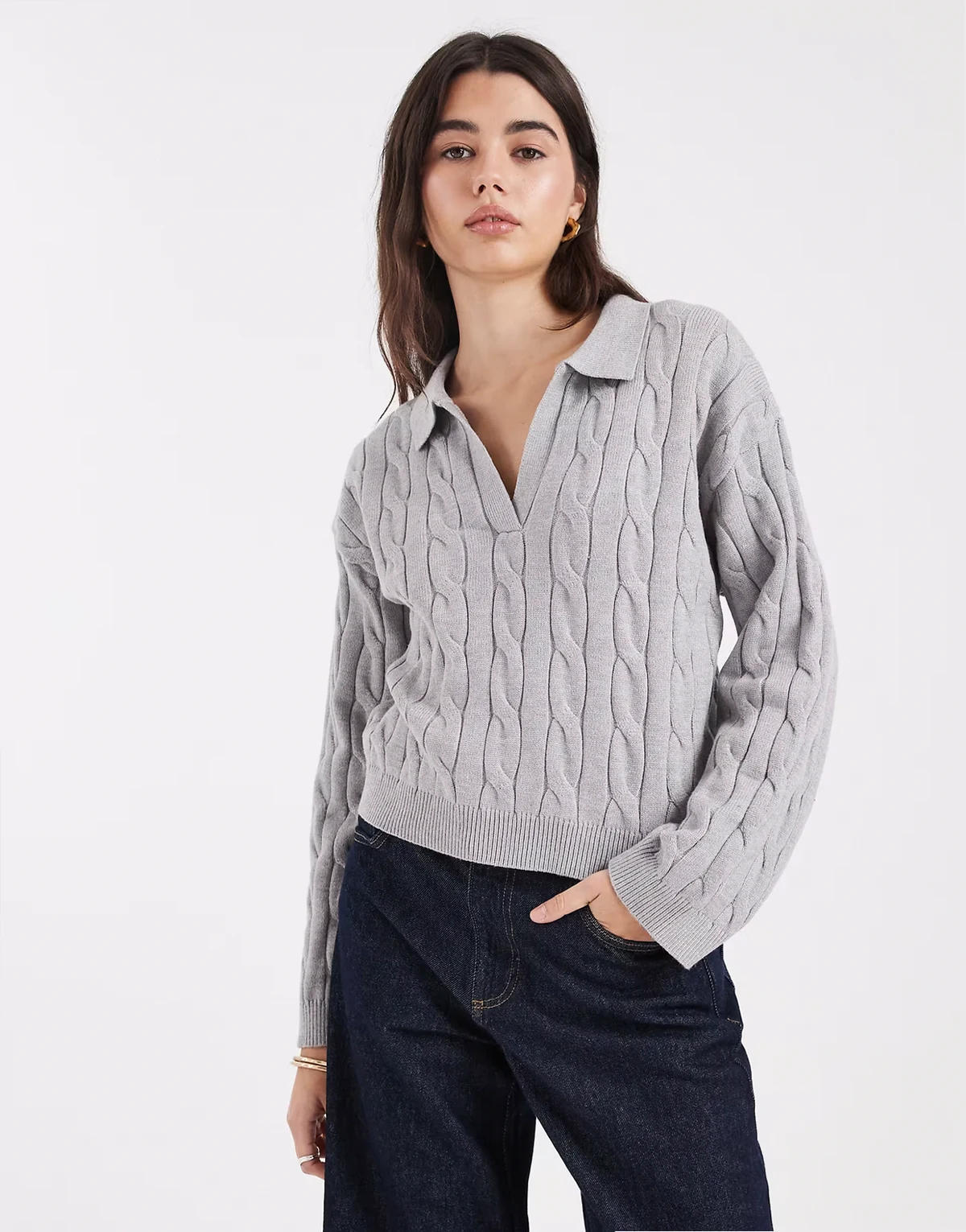 – Luxe – Sweatshirt in Grau meliert mit Kragen