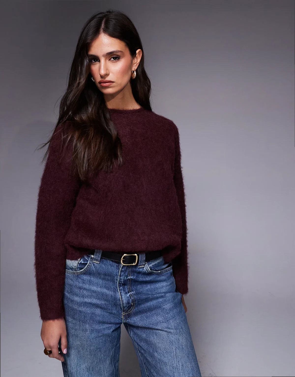 premium alpaca knit sweater in burgundy