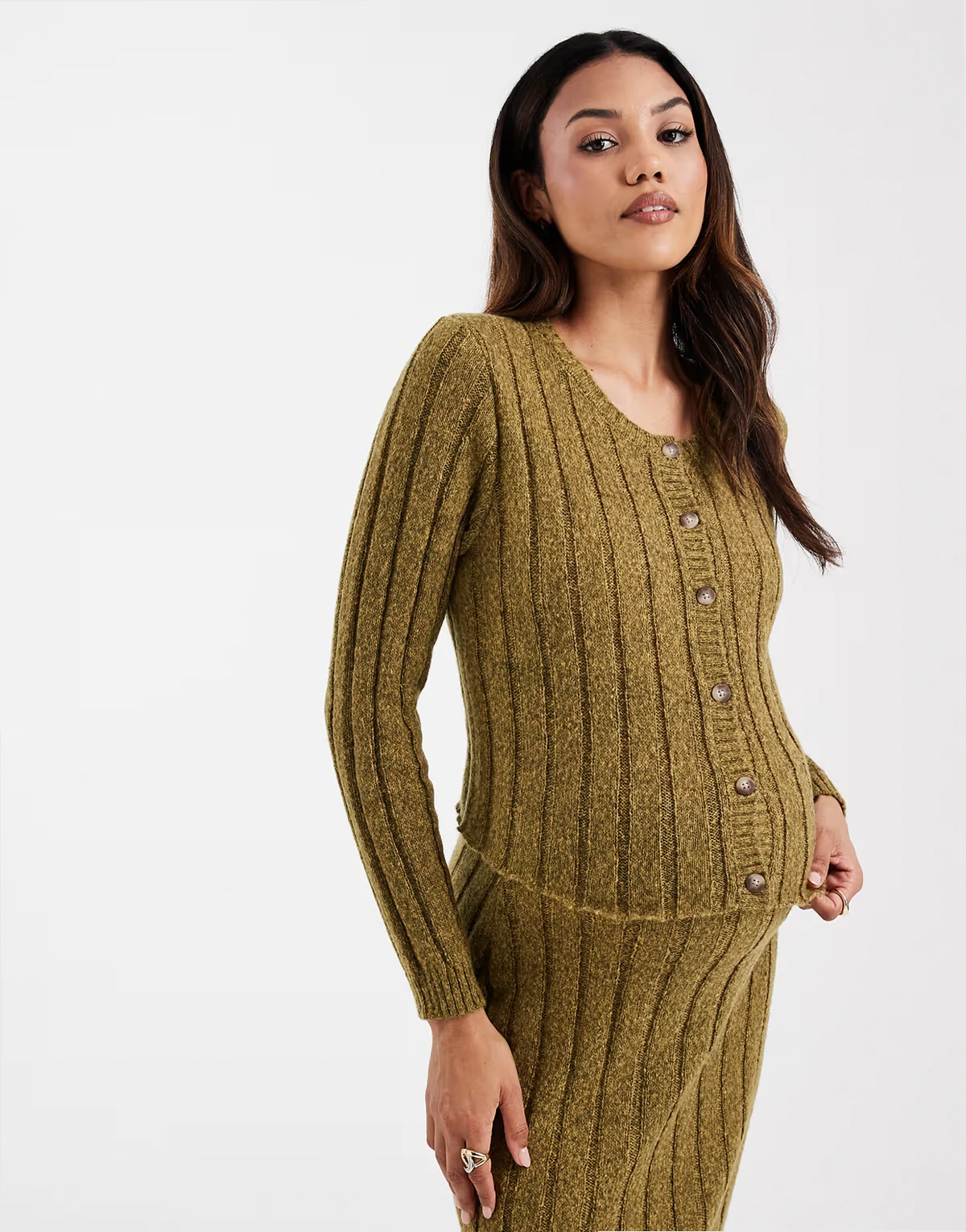 Mamalicious Maternity rib knit cropped cardigan in chartreuse - part of a set