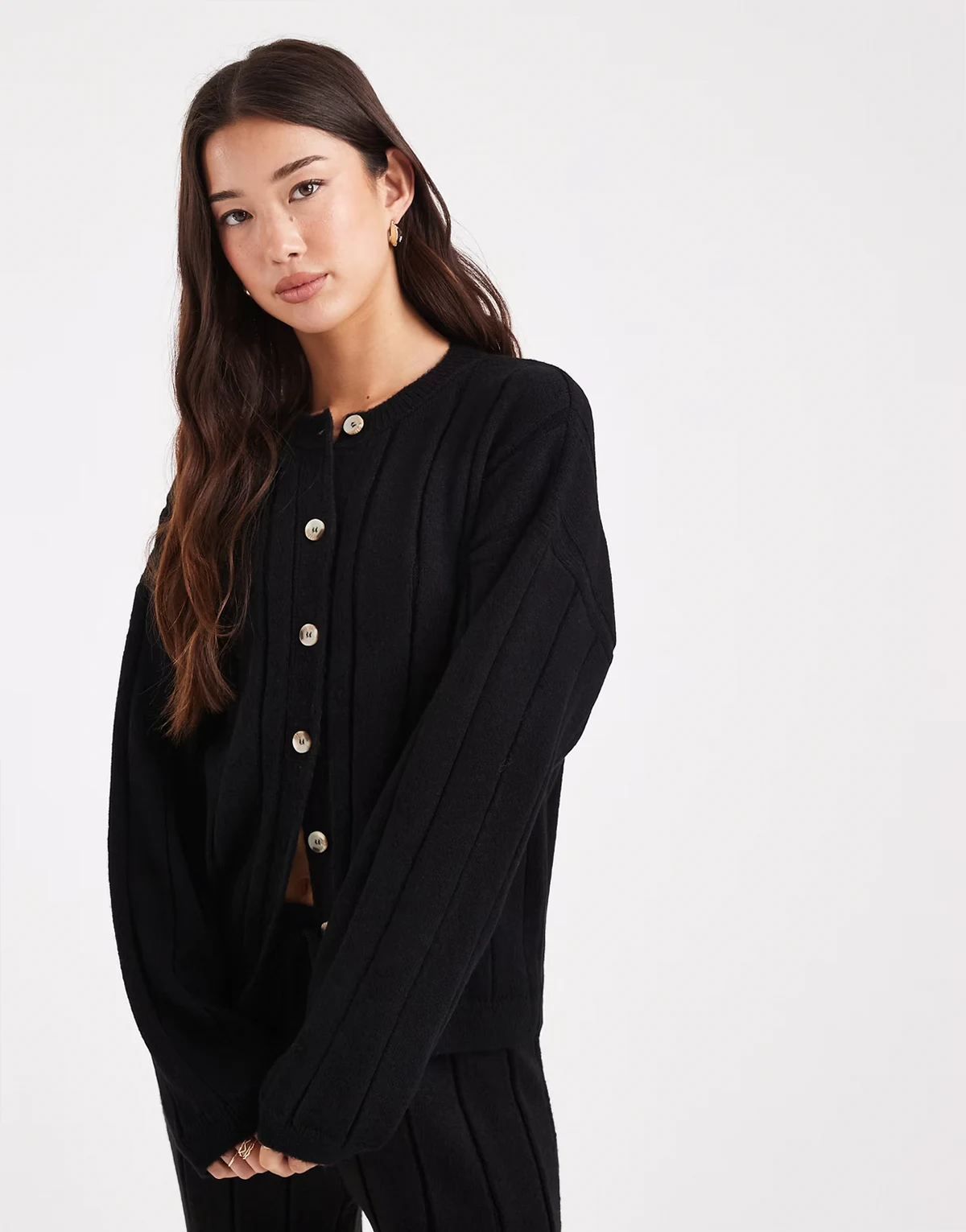 fluffy knit cardigan in black - part of a set
